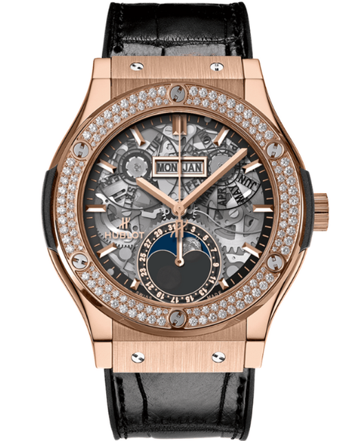 Men's watch / unisex  HUBLOT, Classic Fusion Aerofusion Moonphase King Gold Diamonds / 42mm, SKU: 547.OX.0180.LR.1104 | watchphilosophy.co.uk