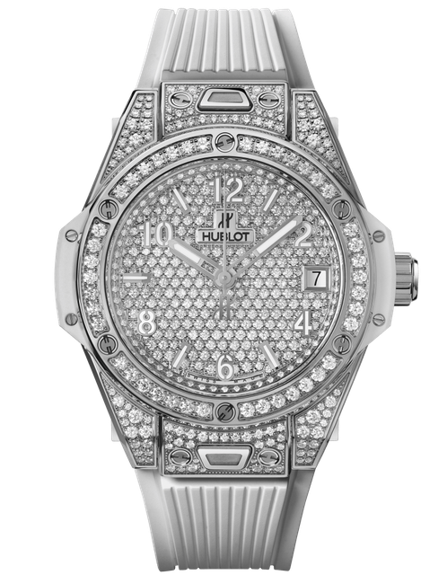 Men's watch / unisex  HUBLOT, One Click Steel White Full Pave / 39mm, SKU: 465.SE.9010.RW.1604 | watchphilosophy.co.uk