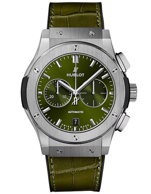 Men's watch / unisex  HUBLOT, Classic Fusion Chronograph Titanium Green / 42mm, SKU: 541.NX.8970.LR | watchphilosophy.co.uk