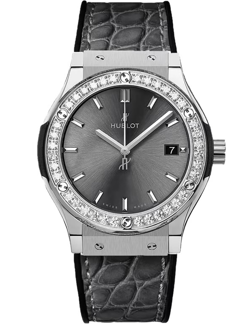 Ladies' watch  HUBLOT, Classic Fusion Titanium Diamonds / 33mm, SKU: 581.NX.7071.LR.1104 | watchphilosophy.co.uk