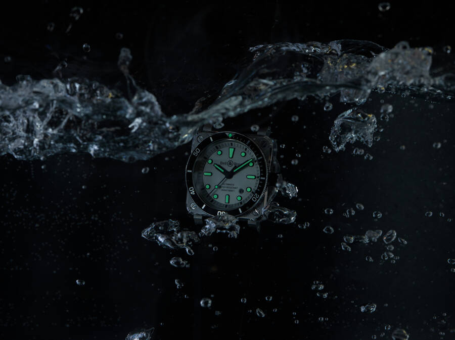 Men's watch / unisex  BELL & ROSS, BR 03-92 Diver White / 42mm, SKU: BR0392-D-WH-ST/SRB | watchphilosophy.co.uk