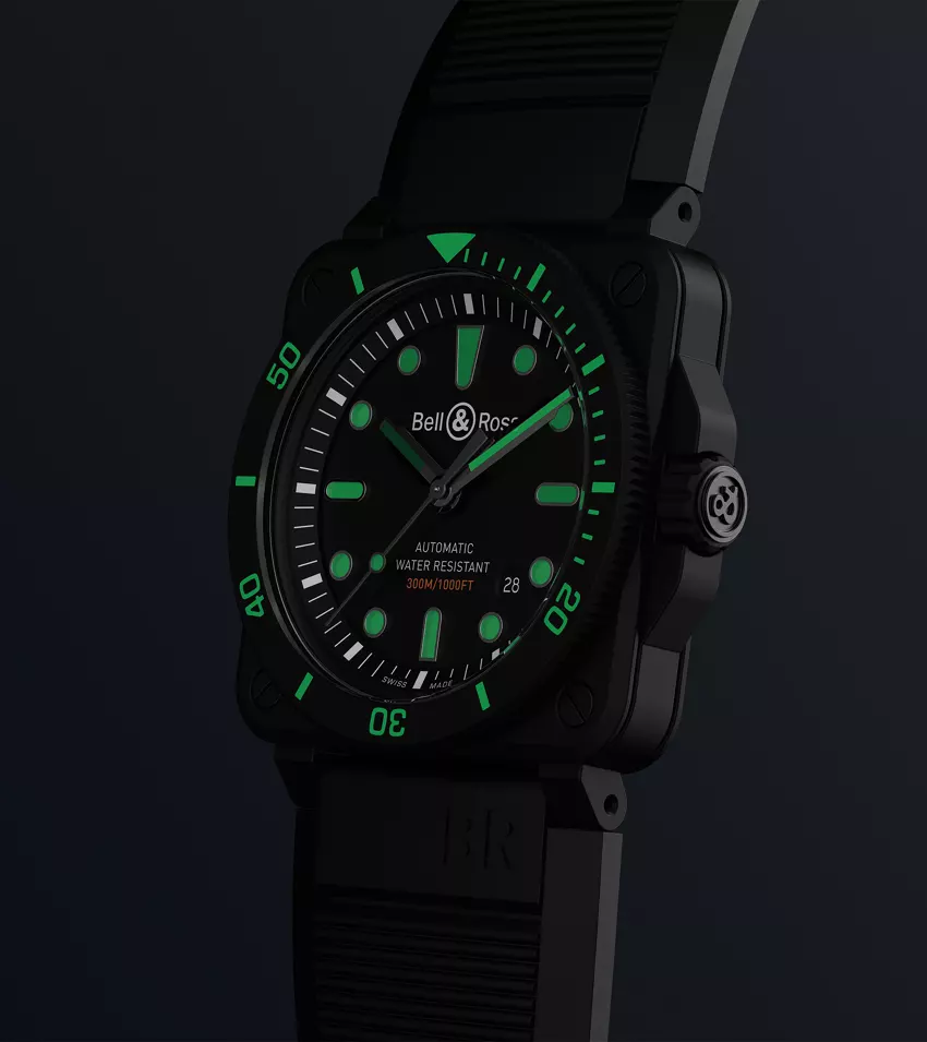 Men's watch / unisex  BELL & ROSS, BR 03-92 Diver Black Matte / 42mm, SKU: BR0392-D-BL-CE/SRB | watchphilosophy.co.uk