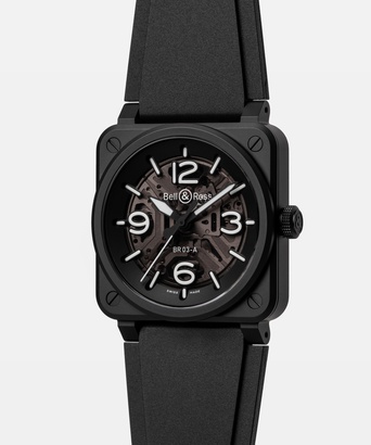 Men's watch / unisex  BELL & ROSS, BR 03 Skeleton Black Ceramic / 41mm, SKU: BR03A-BL-SKCE/SRB | watchphilosophy.co.uk
