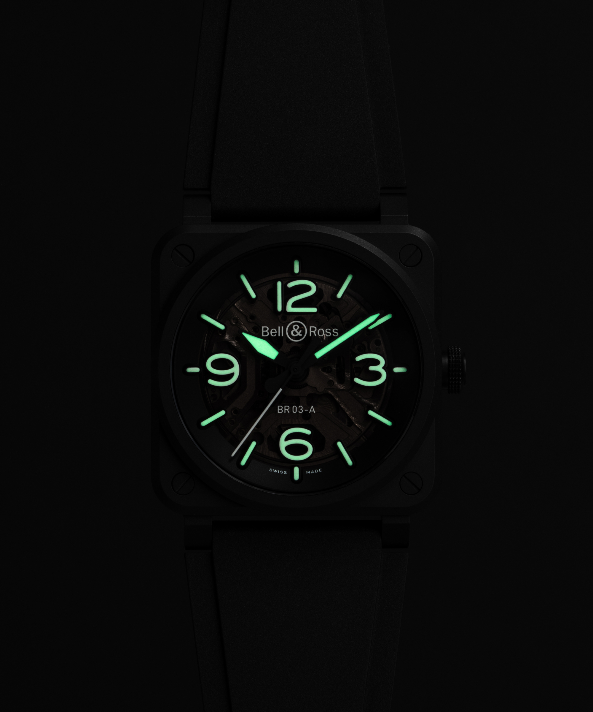 Men's watch / unisex  BELL & ROSS, BR 03 Skeleton Black Ceramic / 41mm, SKU: BR03A-BL-SKCE/SRB | watchphilosophy.co.uk