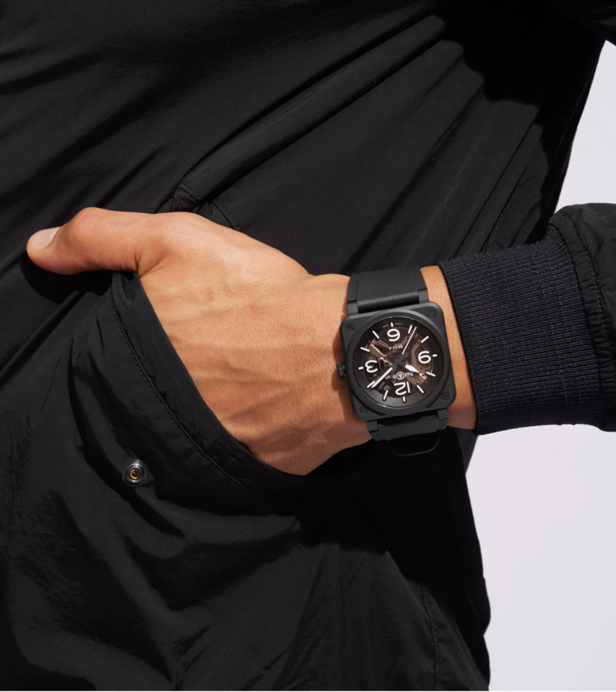 Men's watch / unisex  BELL & ROSS, BR 03 Skeleton Black Ceramic / 41mm, SKU: BR03A-BL-SKCE/SRB | watchphilosophy.co.uk