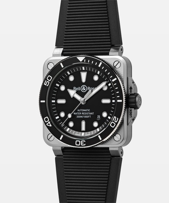 Men's watch / unisex  BELL & ROSS, BR-03 Diver Black Steel / 42mm, SKU: BR03A-D-BL-ST/SRB | watchphilosophy.co.uk