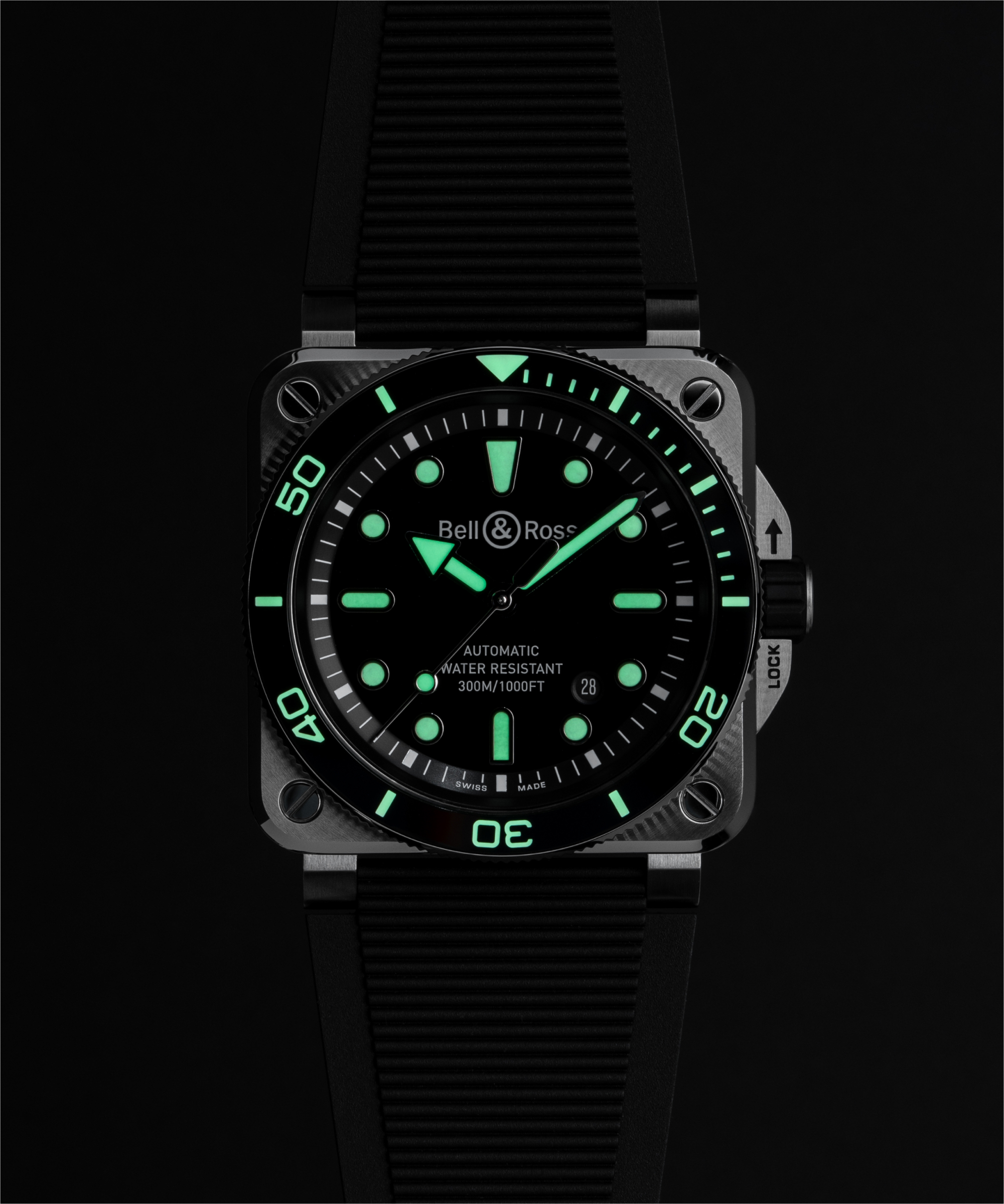 Men's watch / unisex  BELL & ROSS, BR-03 Diver Black Steel / 42mm, SKU: BR03A-D-BL-ST/SRB | watchphilosophy.co.uk