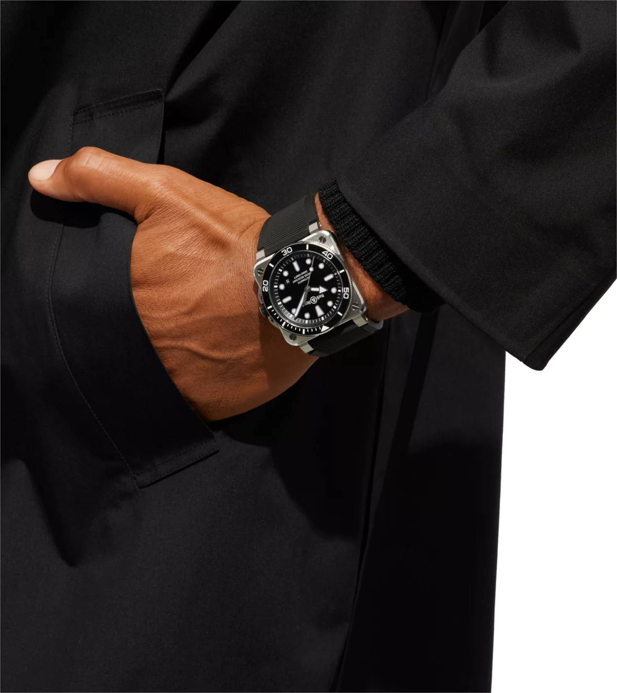 Men's watch / unisex  BELL & ROSS, BR-03 Diver Black Steel / 42mm, SKU: BR03A-D-BL-ST/SRB | watchphilosophy.co.uk