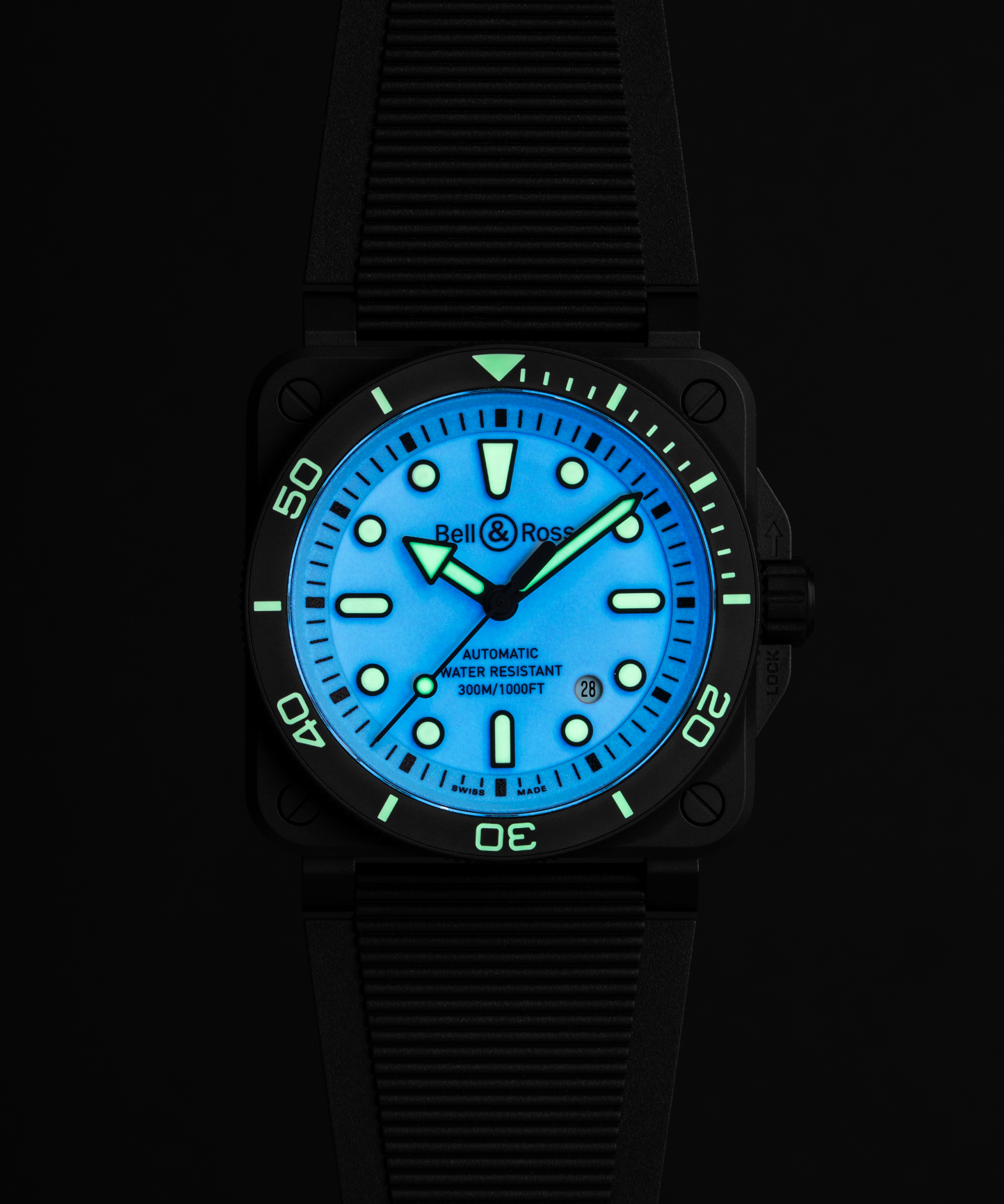 Men's watch / unisex  BELL & ROSS, BR-03 Diver Black Full Lum Ceramic / 42mm, SKU: BR03A-D-LM-CE/SRB | watchphilosophy.co.uk