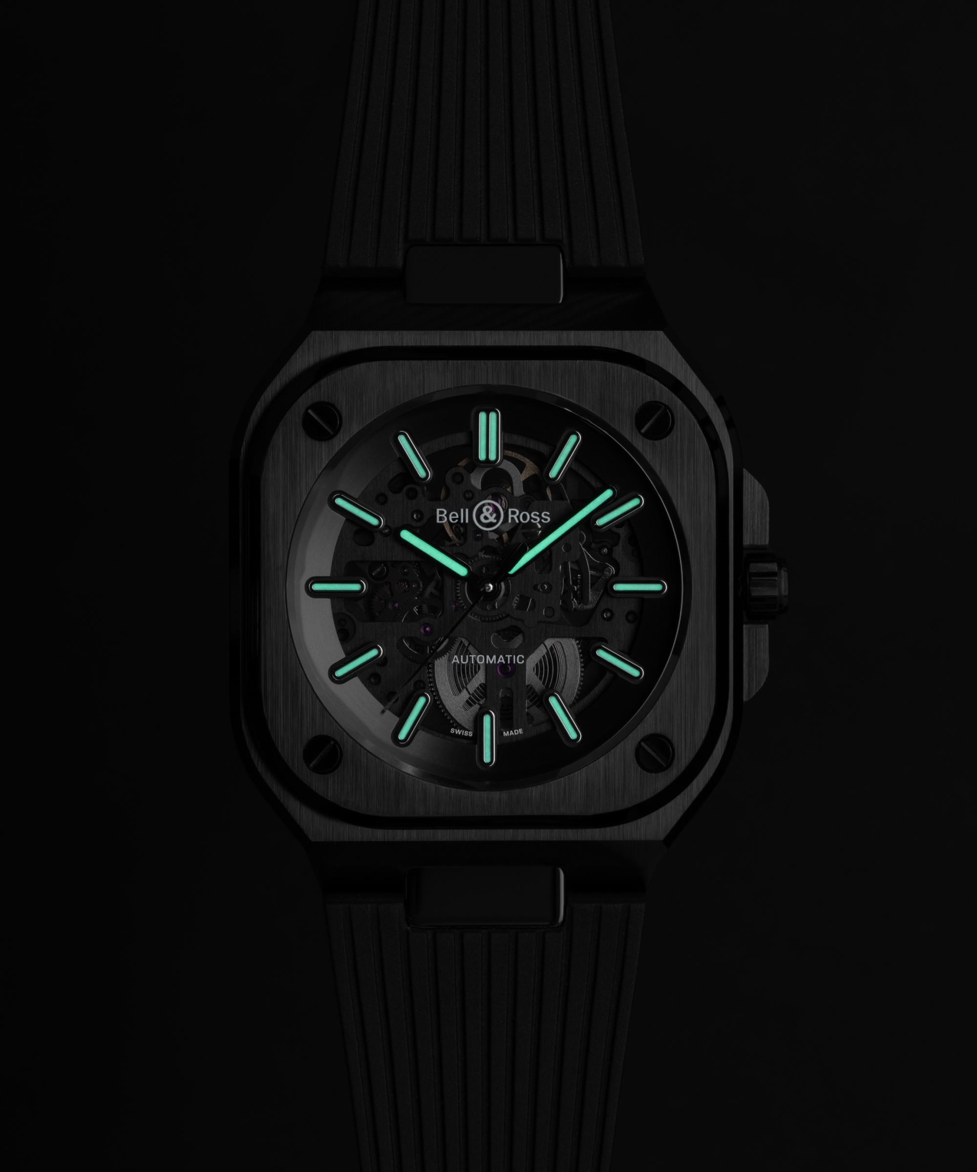 Men's watch / unisex  BELL & ROSS, BR 05 Skeleton Black Ceramic / 41mm, SKU: BR05A-BL-SK-CE/SRB | watchphilosophy.co.uk