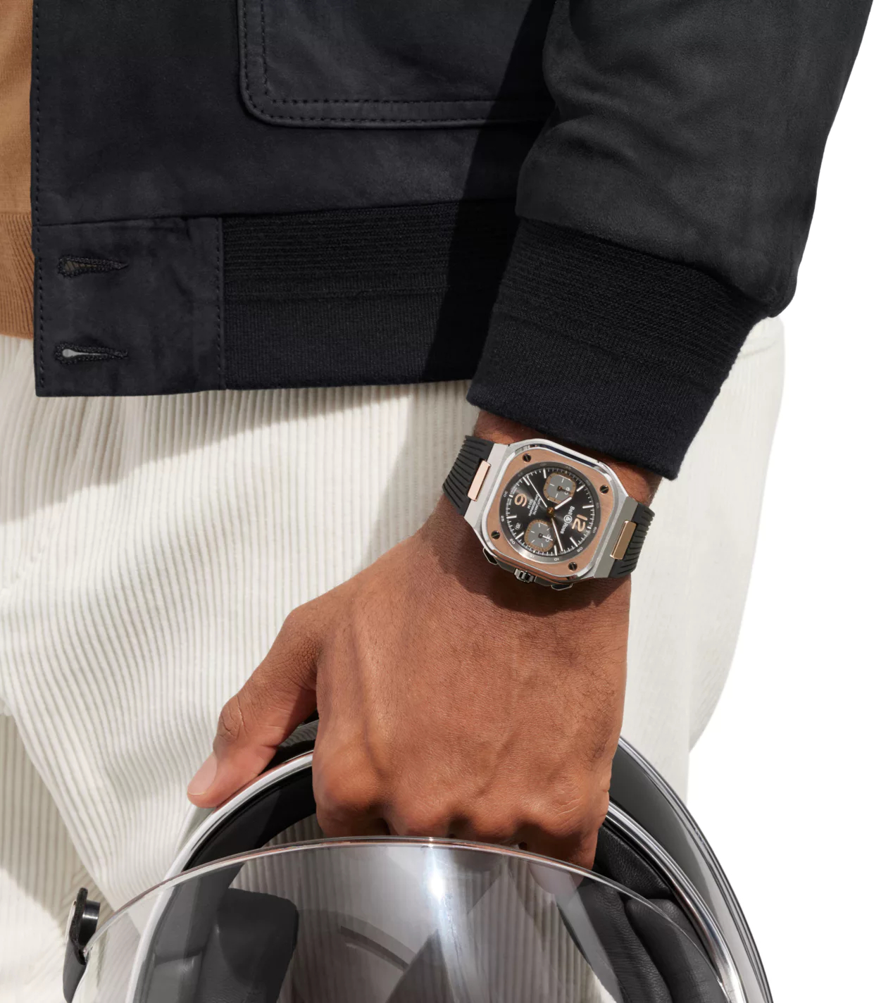 Men's watch / unisex  BELL & ROSS, BR 05 Chrono Grey Steel & Gold / 42mm, SKU: BR05C-RTH-STPG/SRB | watchphilosophy.co.uk