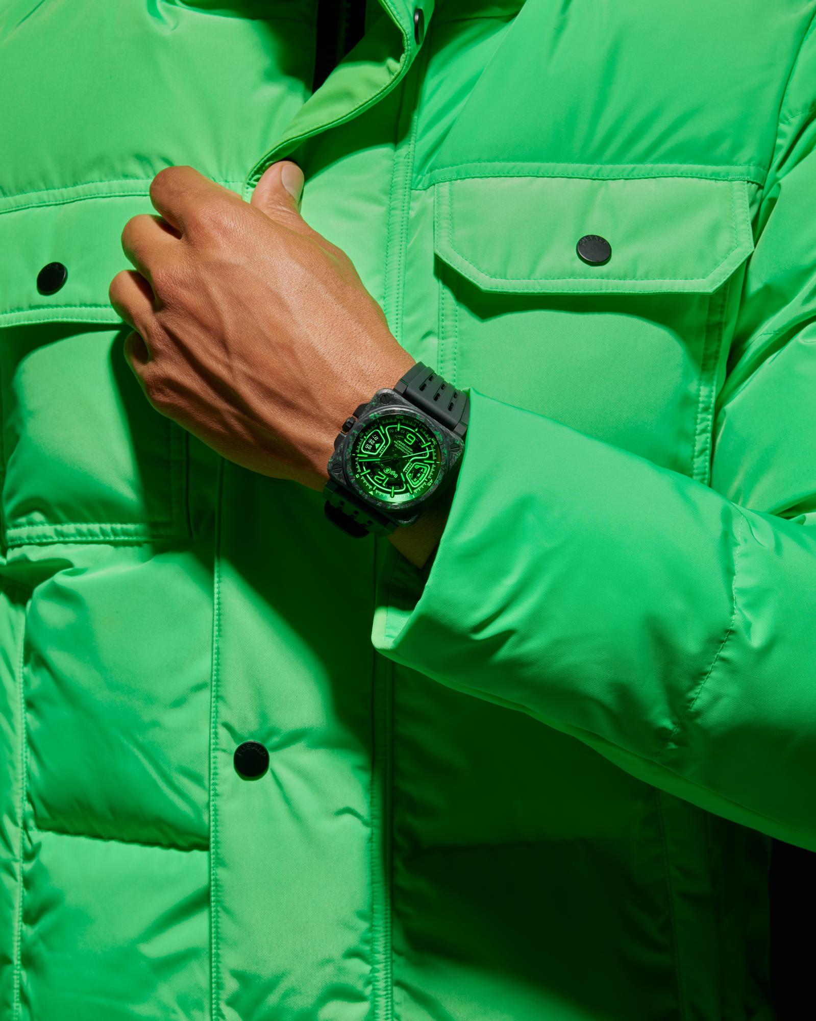 Men's watch / unisex  BELL & ROSS, BR-X3 Night Vision Limited Edition / 41mm, SKU: BRX3R-GN-CA/SRB | watchphilosophy.co.uk