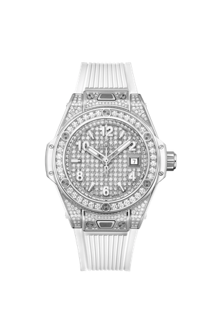 Ladies' watch  HUBLOT, Big Bang One Click Steel White Full Pave / 33mm, SKU: 485.SE.9000.RW.1604 | watchphilosophy.co.uk