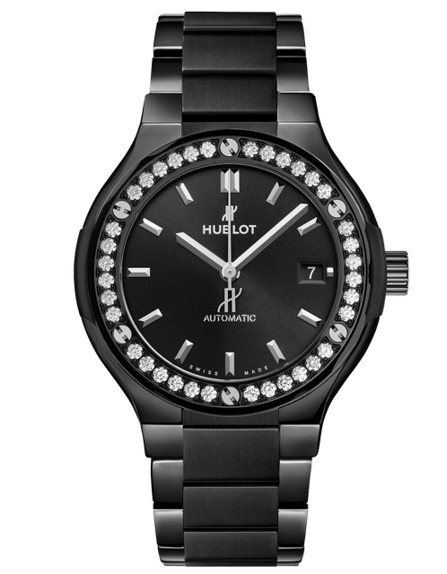 Men's watch / unisex  HUBLOT, Classic Fusion Black Magic Bracelet Diamonds/ 38mm, SKU: 568.CM.1470.CM.1204 | watchphilosophy.co.uk